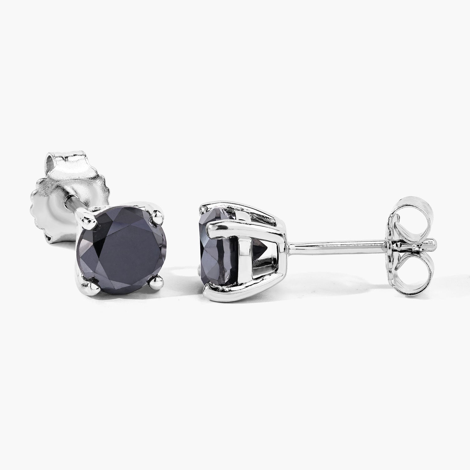 2.97 Cttw Round Black Diamond 925 Sterling Silver Solitaire Stud Earrings