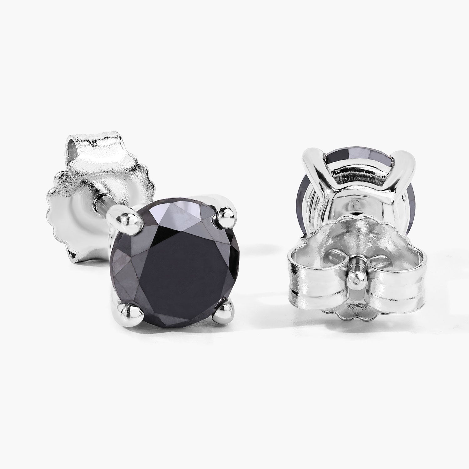 2.97 Cttw Round Black Diamond 925 Sterling Silver Solitaire Stud Earrings