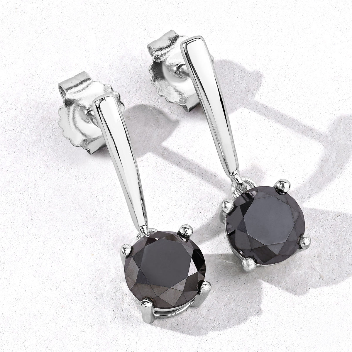 3.04 Cttw Round Black Diamond Rhodium over Silver Solitaire Drop Dangle Earrings