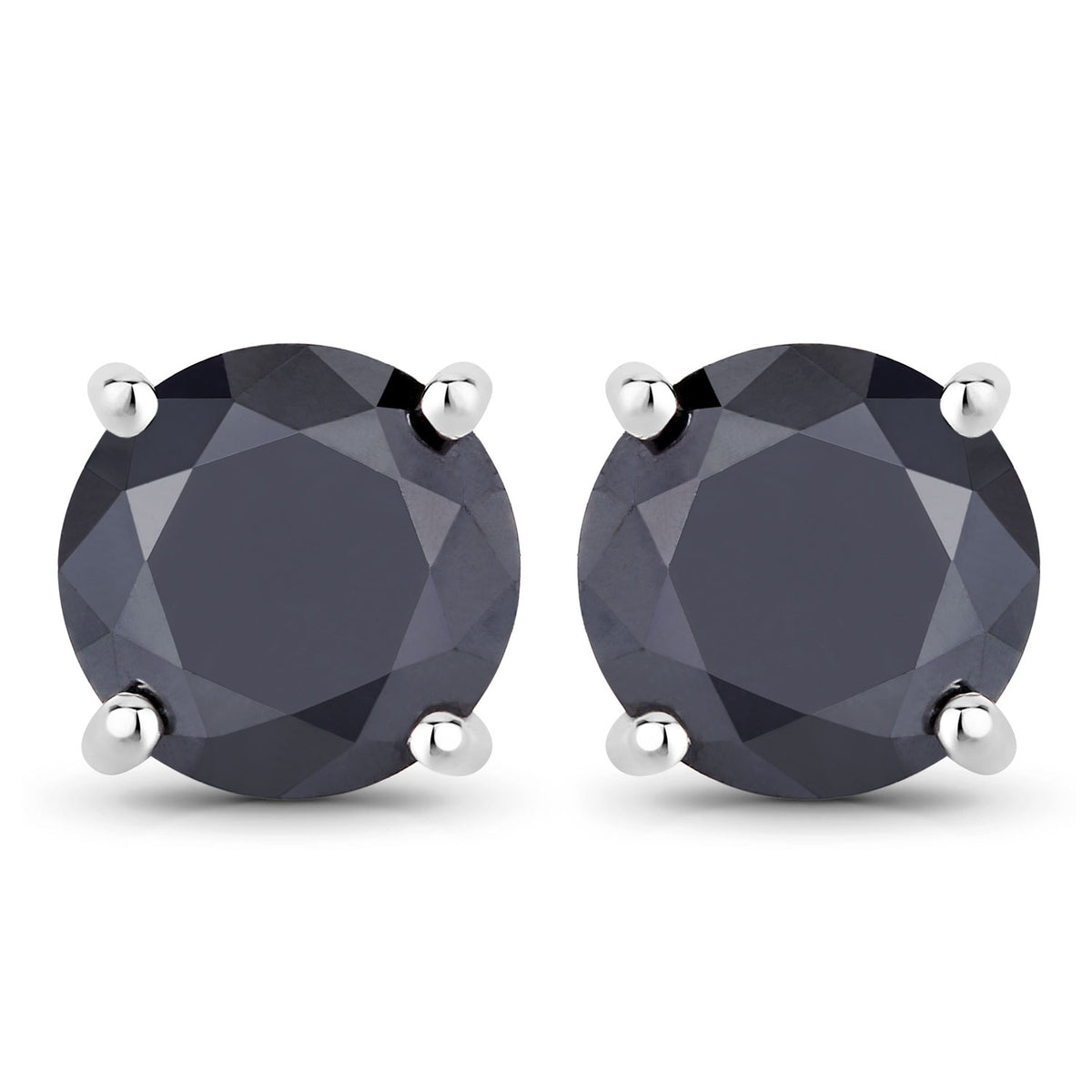 3.04 Cttw Round Black Diamond Rhodium over Silver Averel Solitaire Stud Earrings