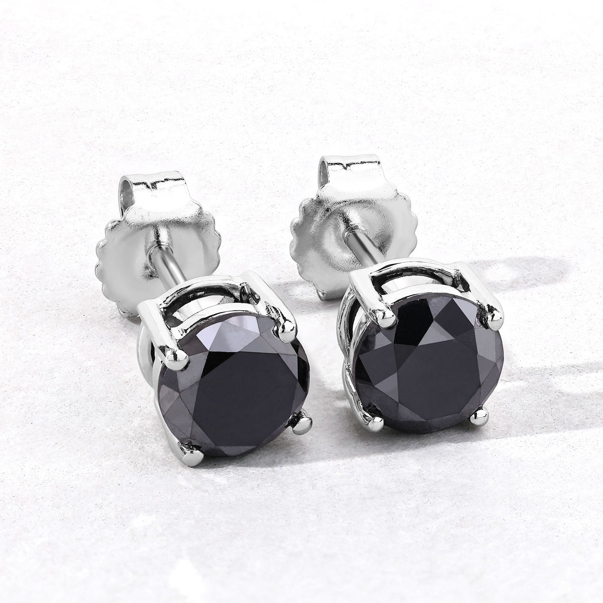 3.04 Cttw Round Black Diamond Rhodium over Silver Averel Solitaire Stud Earrings