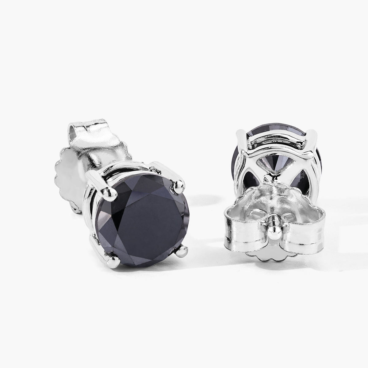 3.04 Cttw Round Black Diamond Rhodium over Silver Averel Solitaire Stud Earrings