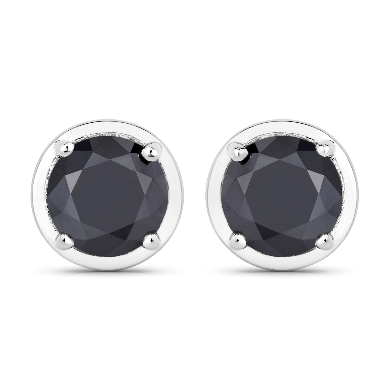 3.16 Cttw Round Black Diamond Rhodium over Silver Solitaire Stud Earrings