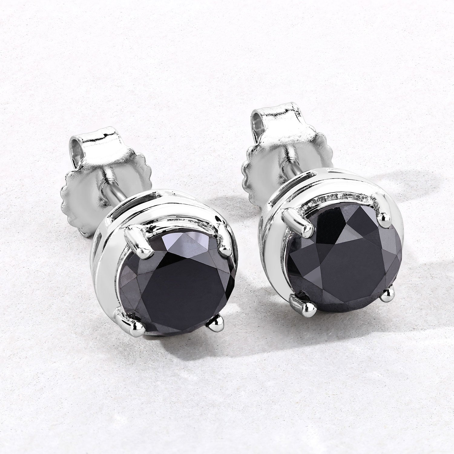 3.16 Cttw Round Black Diamond Rhodium over Silver Solitaire Stud Earrings