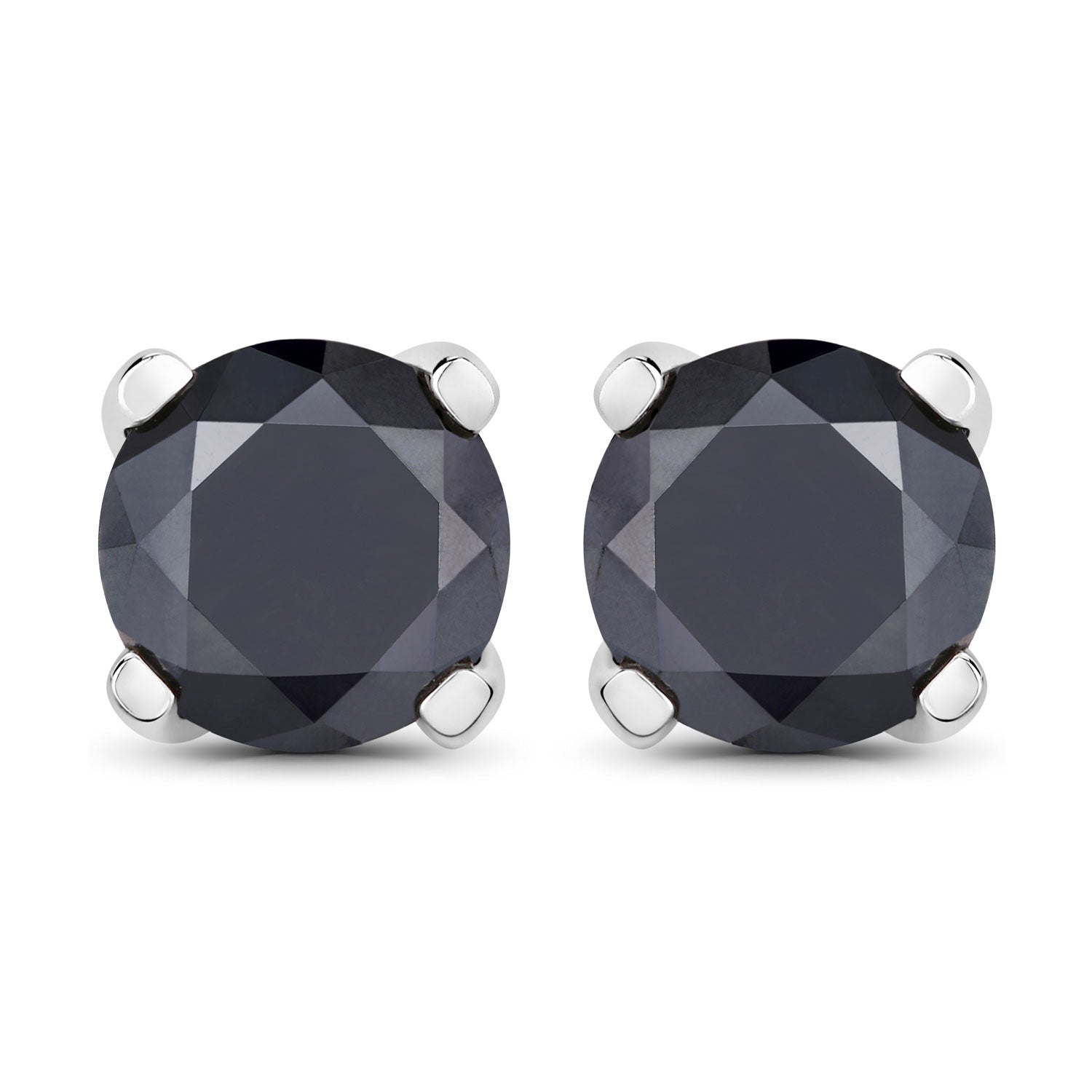 3.17 Cttw Round Black Diamond Rhodium over Silver Solitaire Stud Earrings