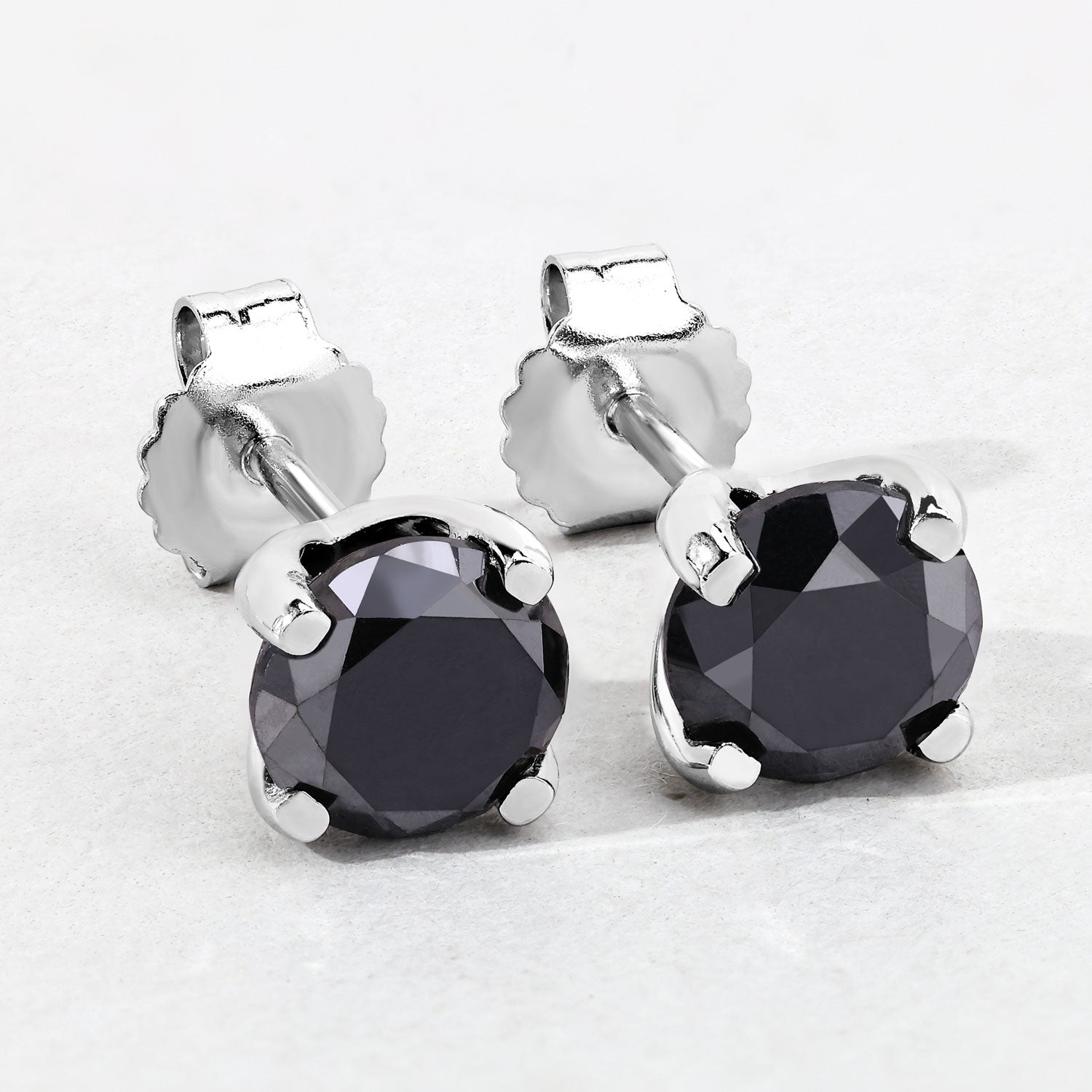 3.17 Cttw Round Black Diamond Rhodium over Silver Solitaire Stud Earrings