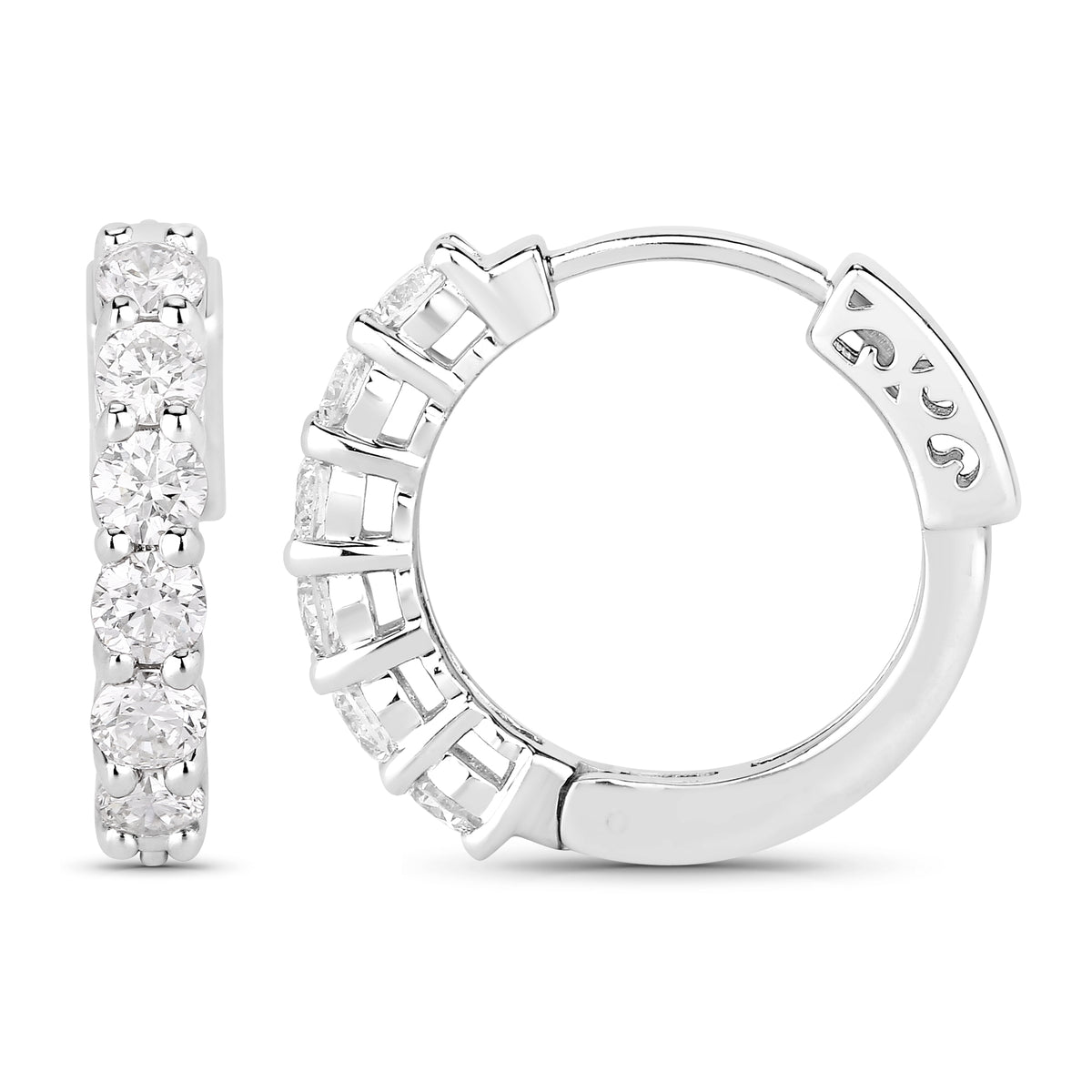 1.32 Ctw Round White Lab Created Diamond Sterling Silver Tennis Huggie Hoop Earrings