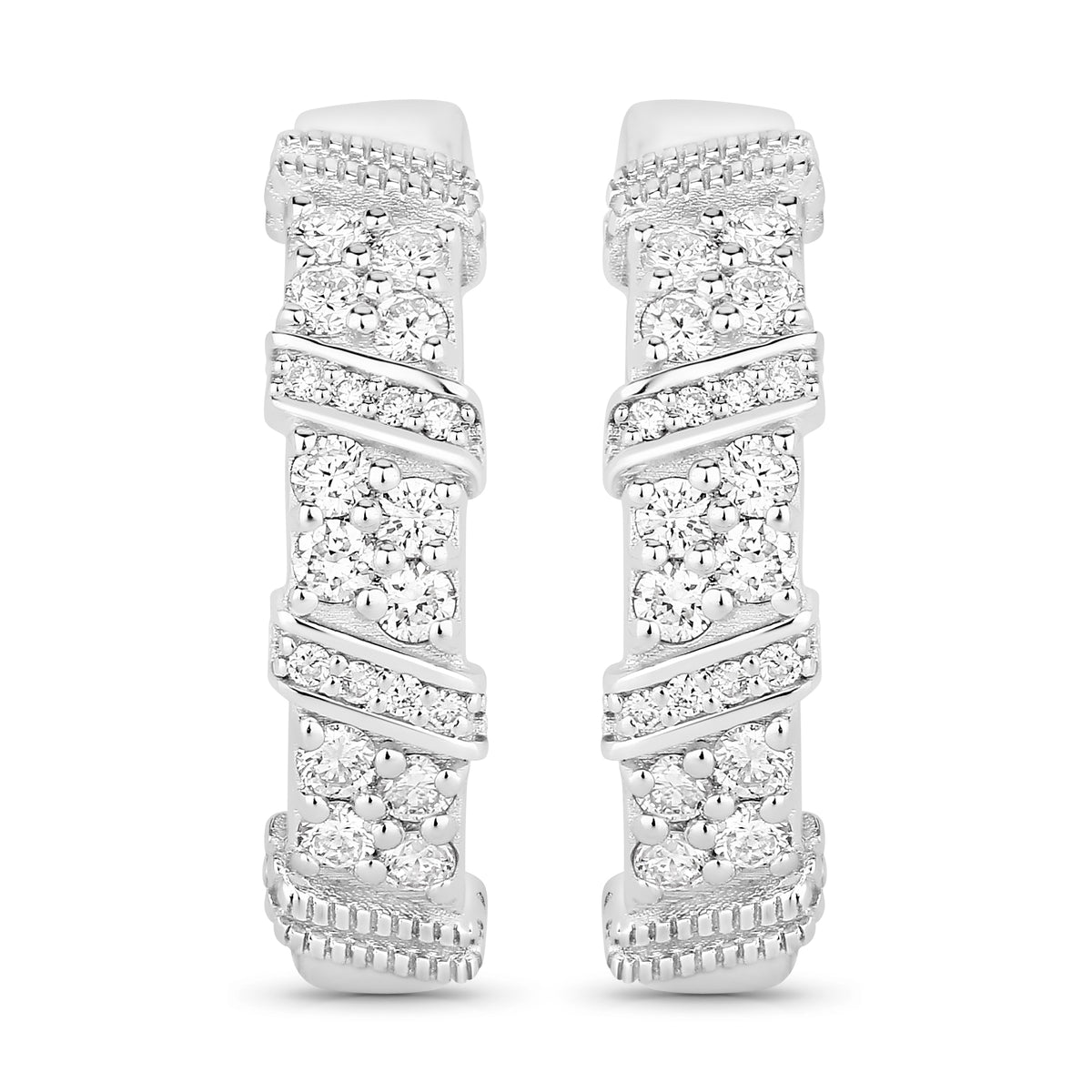0.8 Ctw Round White Lab Created Diamond Sterling Silver Spiral Ribbon Hoop Earrings