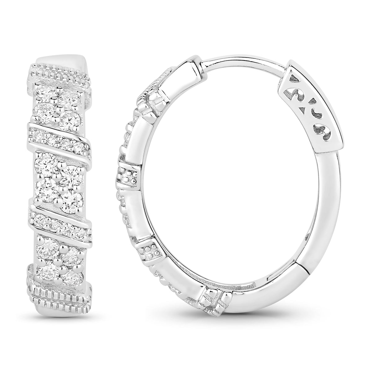 0.8 Ctw Round White Lab Created Diamond Sterling Silver Spiral Ribbon Hoop Earrings