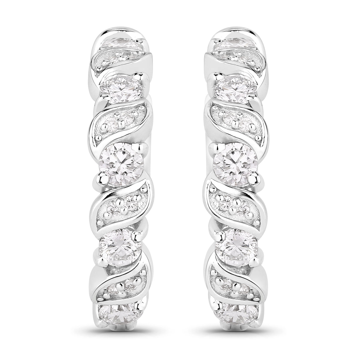 1.18 Ctw Round White Lab Created Diamond Sterling Silver Wave Swirl Hoop Earrings