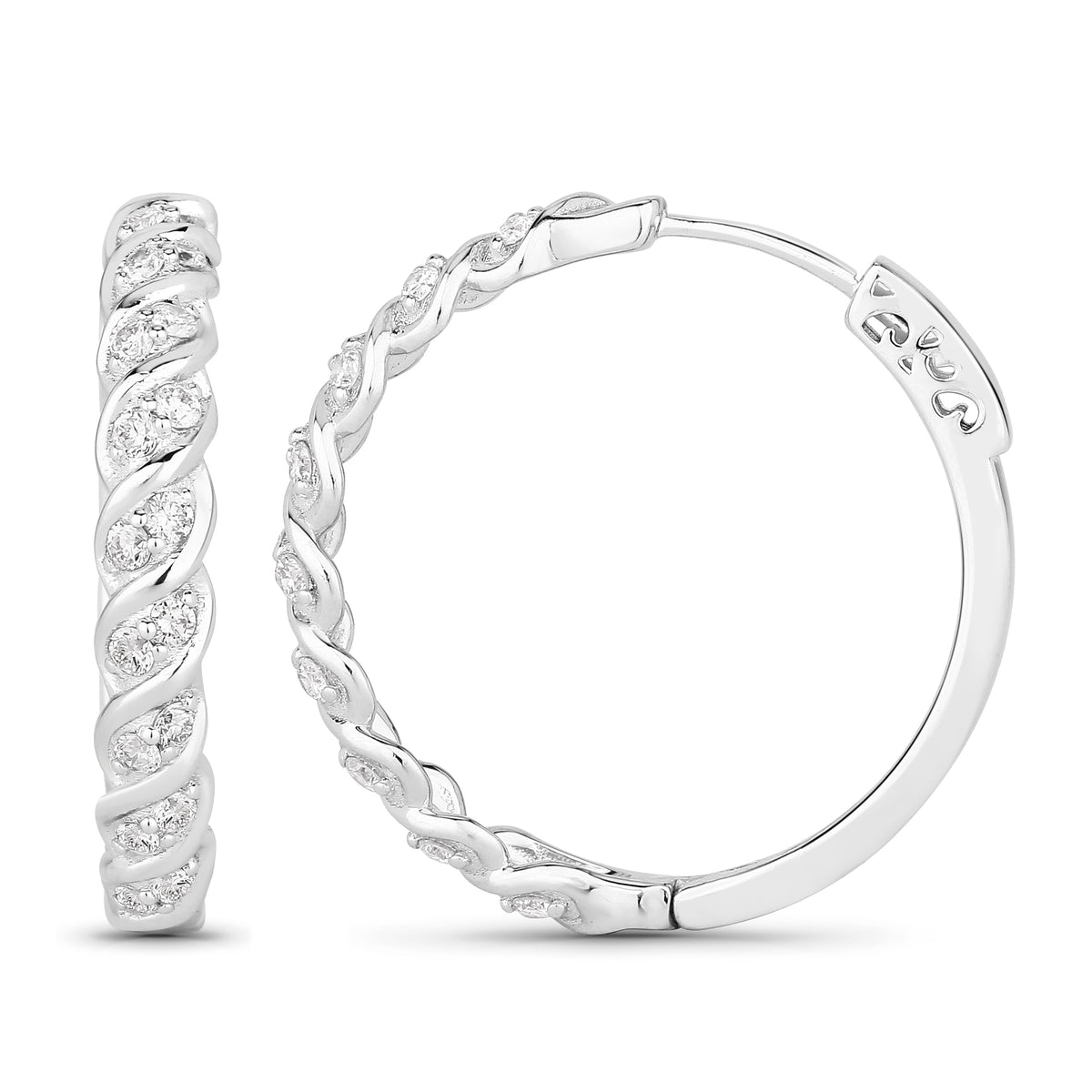 0.79 Ctw Round White Lab Created Diamond Sterling Silver Twisted Rope Hoop Earrings