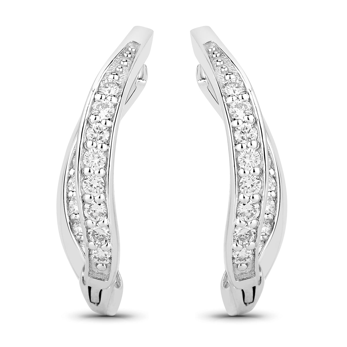 0.48 Ctw Round White Lab Created Diamond Sterling Silver Curved Wave Hoop Earrings