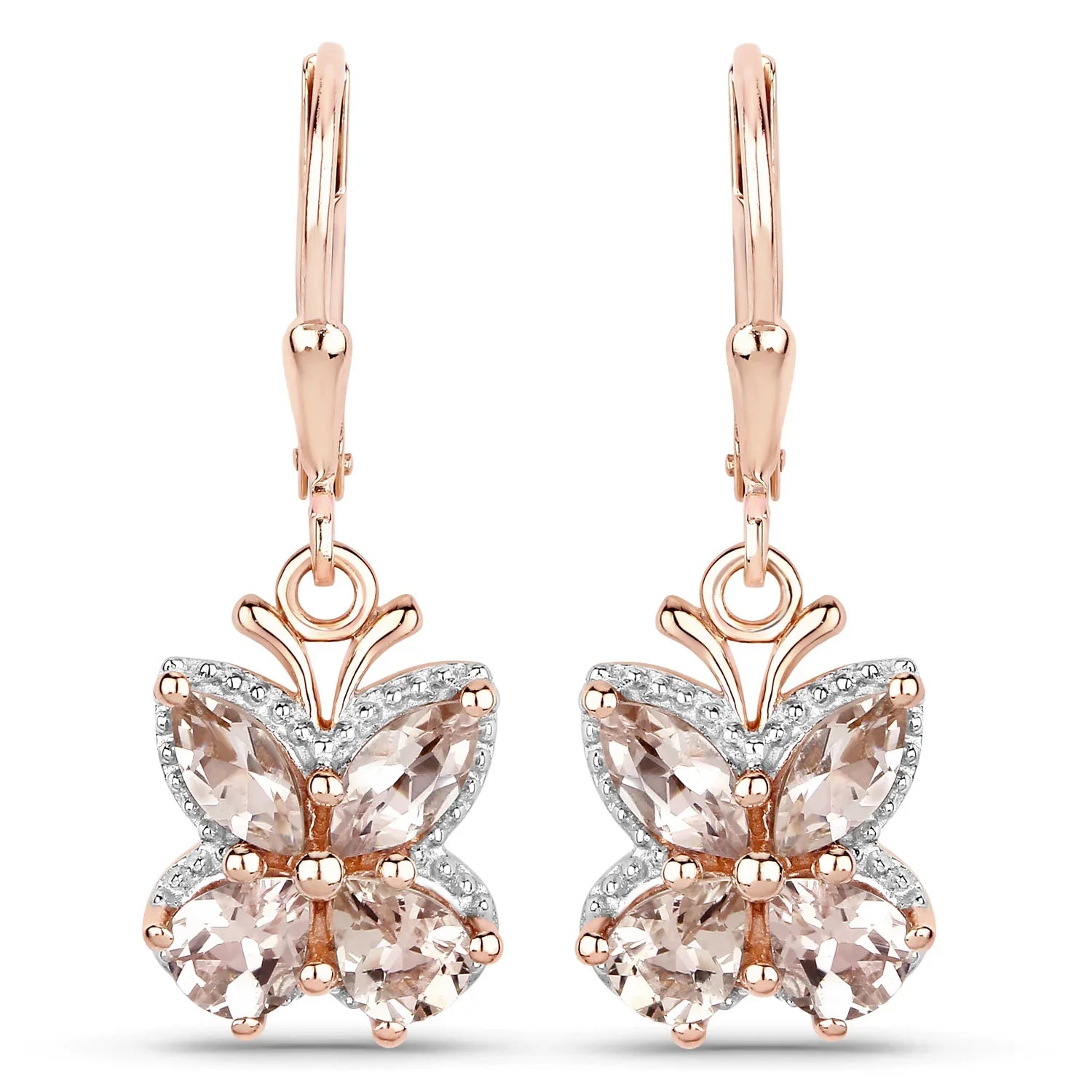 Genuine Peach Morganite Silver Earrings