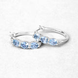 Genuine Blue Aquamarine and Diamond Hoops Earrings