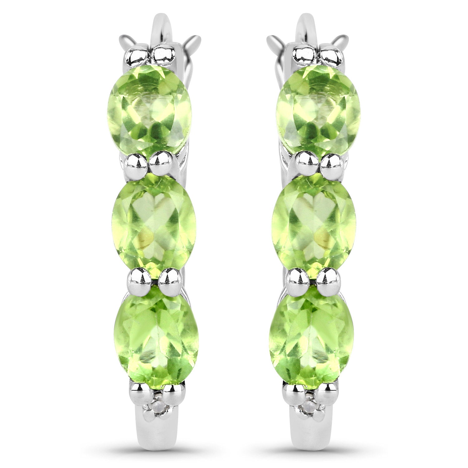 Genuine Green Peridot and Diamond Hoop Earrings