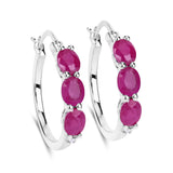 Genuine Pink Ruby and Diamond Hoop Earrings