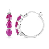 Genuine Pink Ruby and Diamond Hoop Earrings