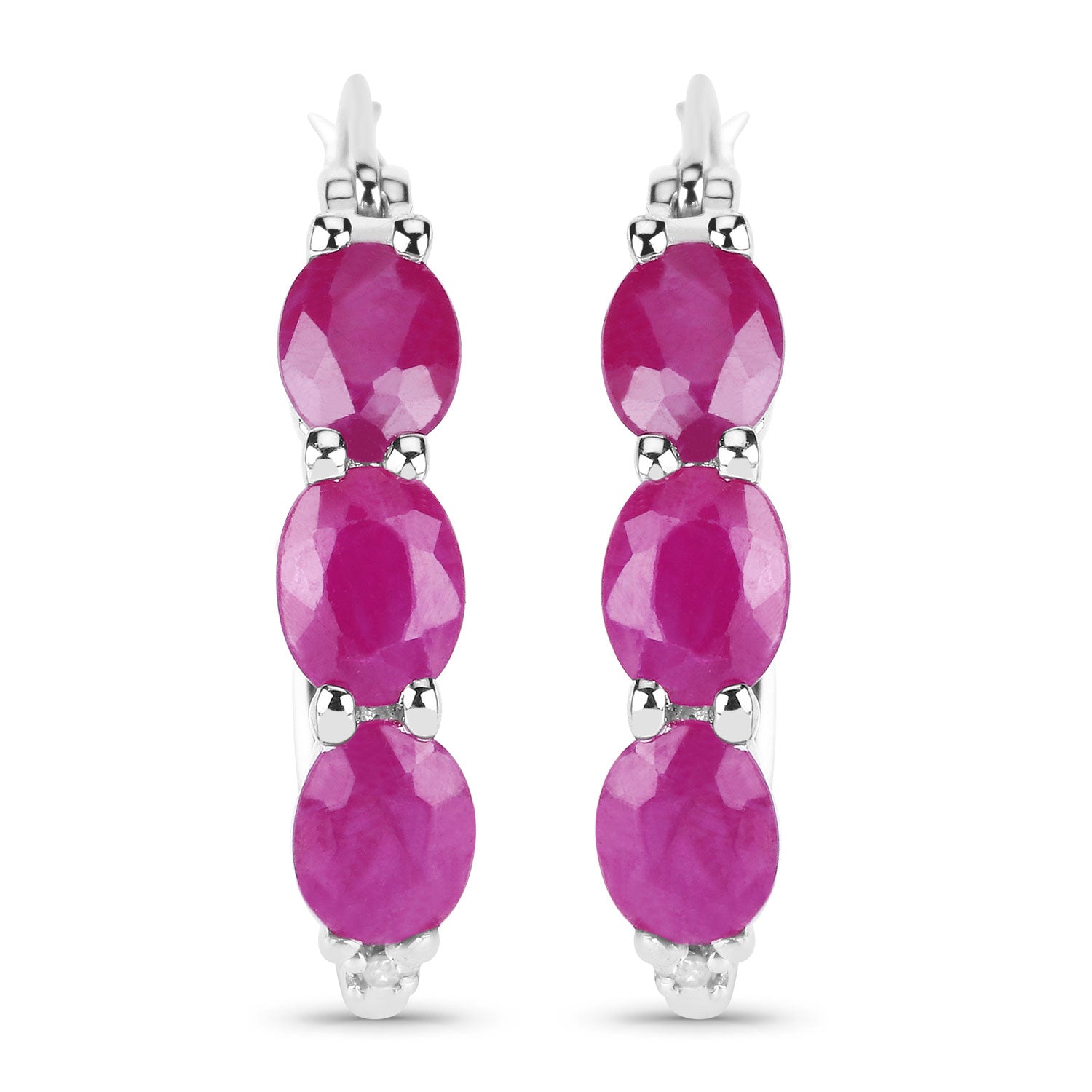 Genuine Pink Ruby and Diamond Hoop Earrings