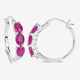 Genuine Pink Ruby and Diamond Hoop Earrings