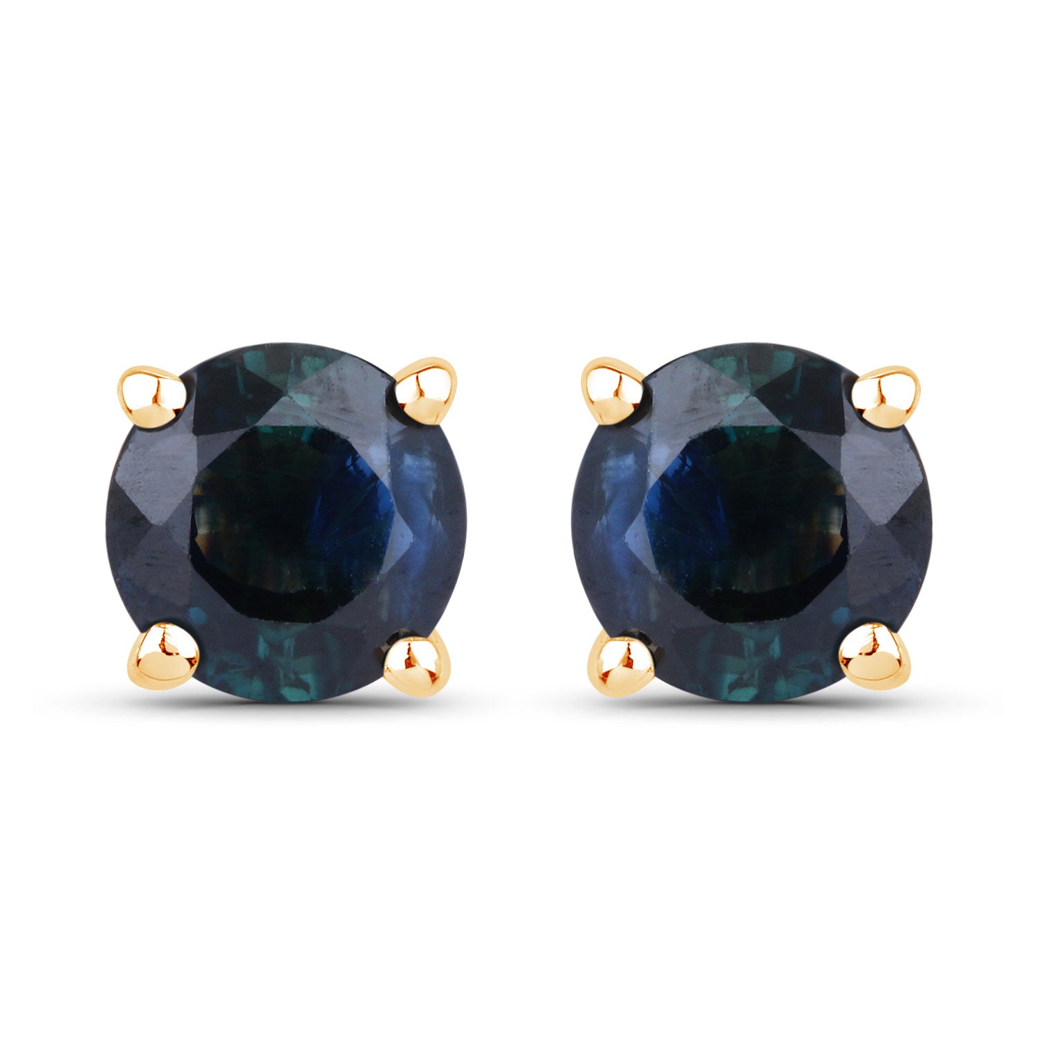 Genuine Blue Sapphire 10K Gold Round Earrings