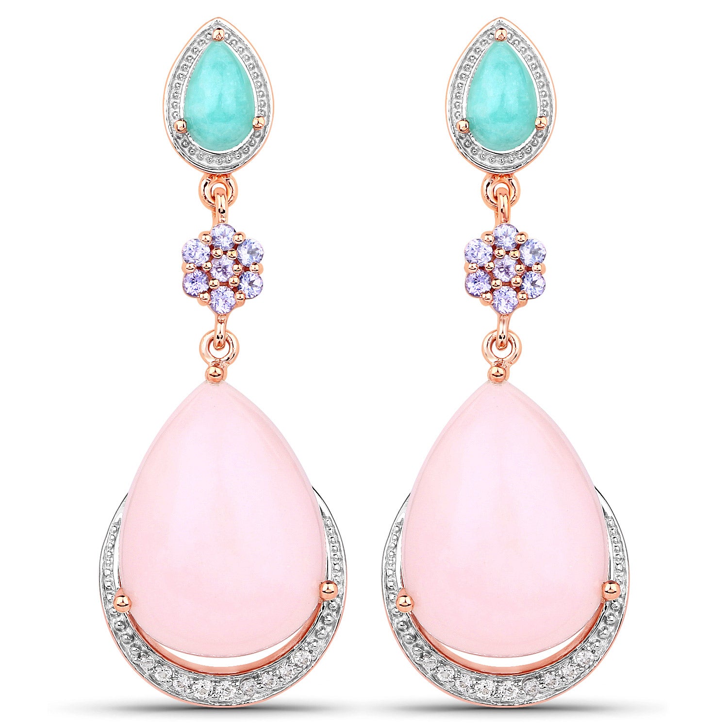 Genuine Silver Pink Opal Teardrop Earrings