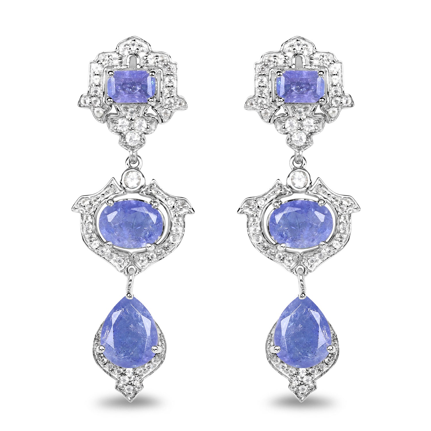 Genuine Violet Tanzanite and Silver Earrings