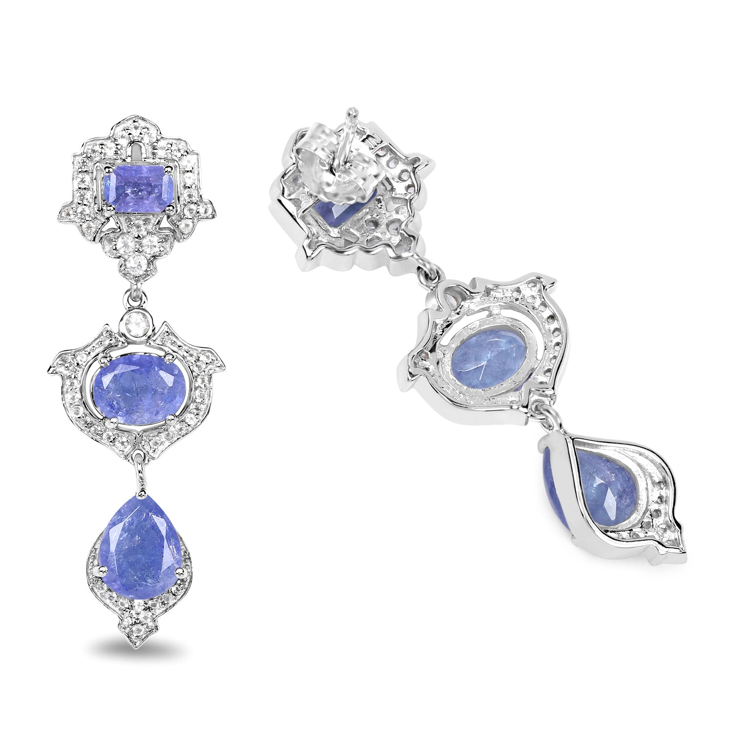Genuine Violet Tanzanite and Silver Earrings