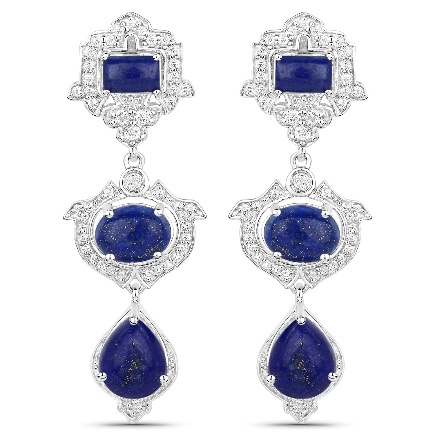 Genuine Lapis and White Topaz Silver Earrings