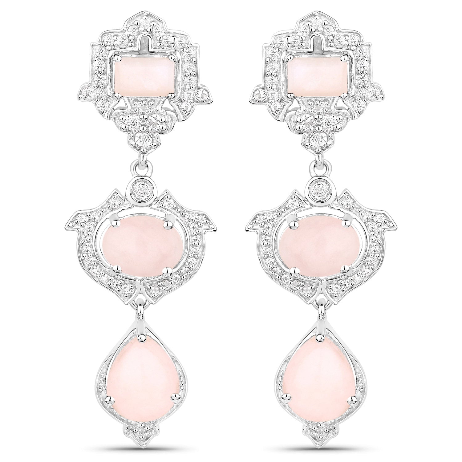 Genuine Pink Opal and Sterling Silver Earrings