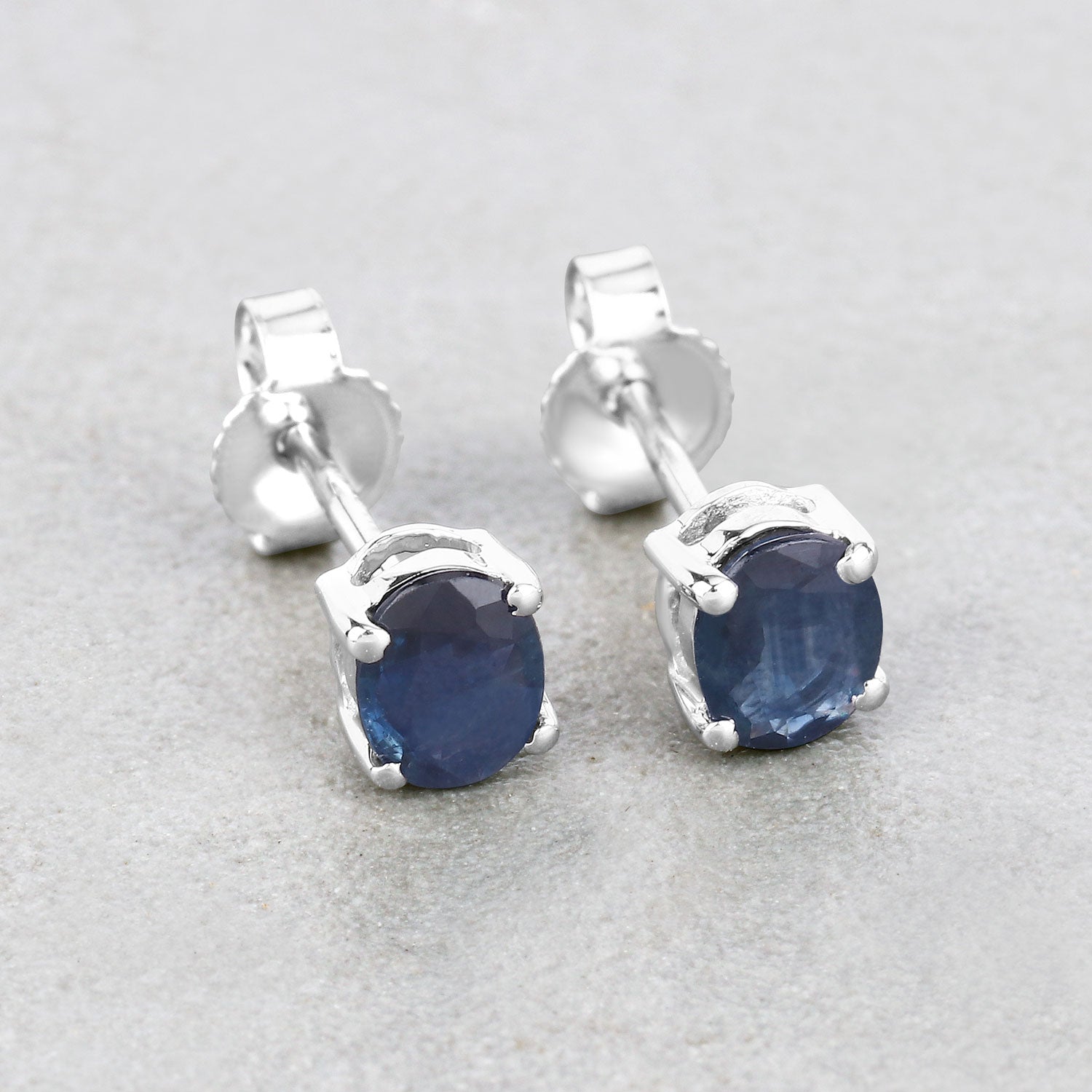 Genuine Blue Sapphire 10K Gold Oval Earrings