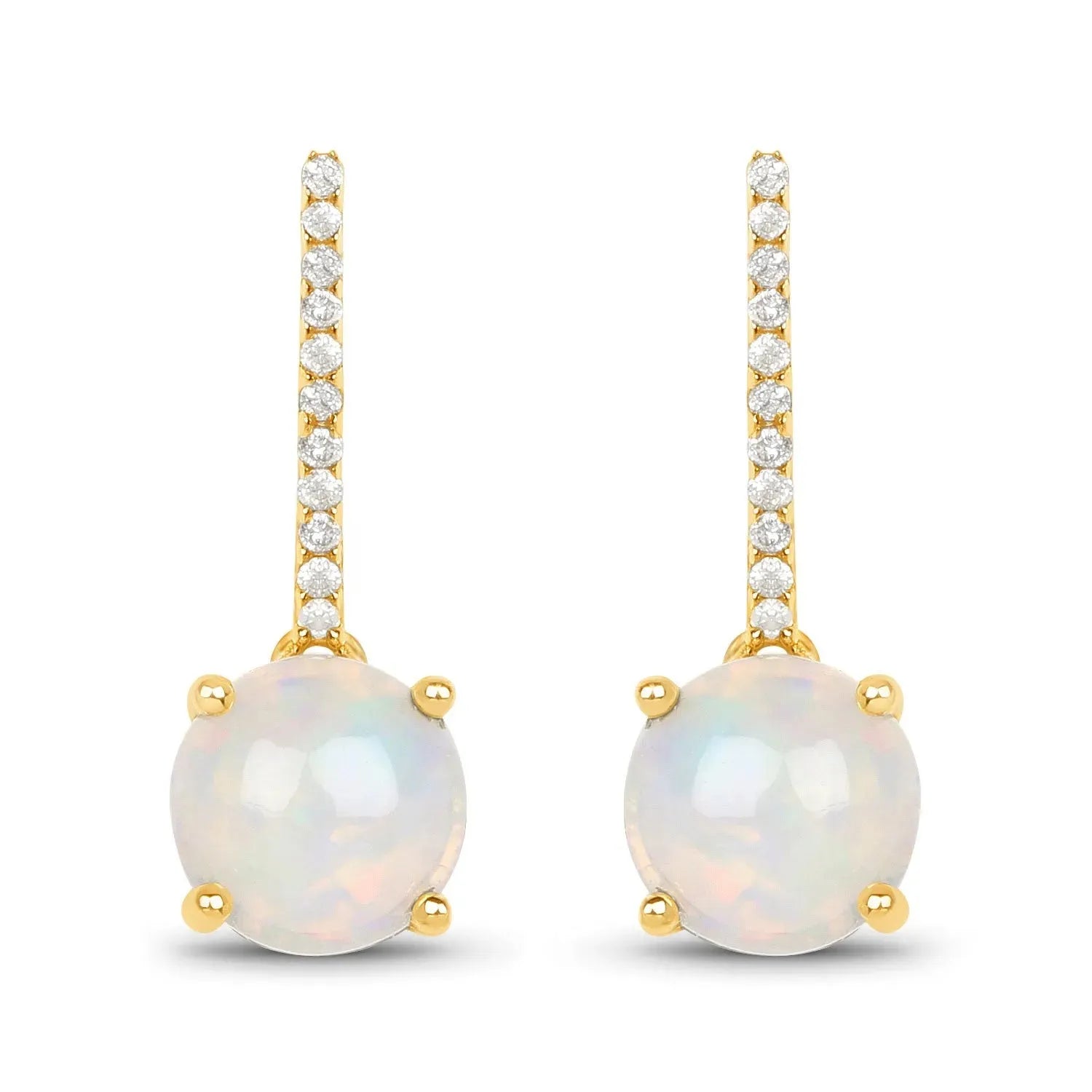 14K Gold Opal And Diamond Drop Earrings