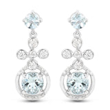 Genuine Aquamarine and White Zircon Dangle Earrings