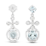 Genuine Aquamarine and White Zircon Dangle Earrings