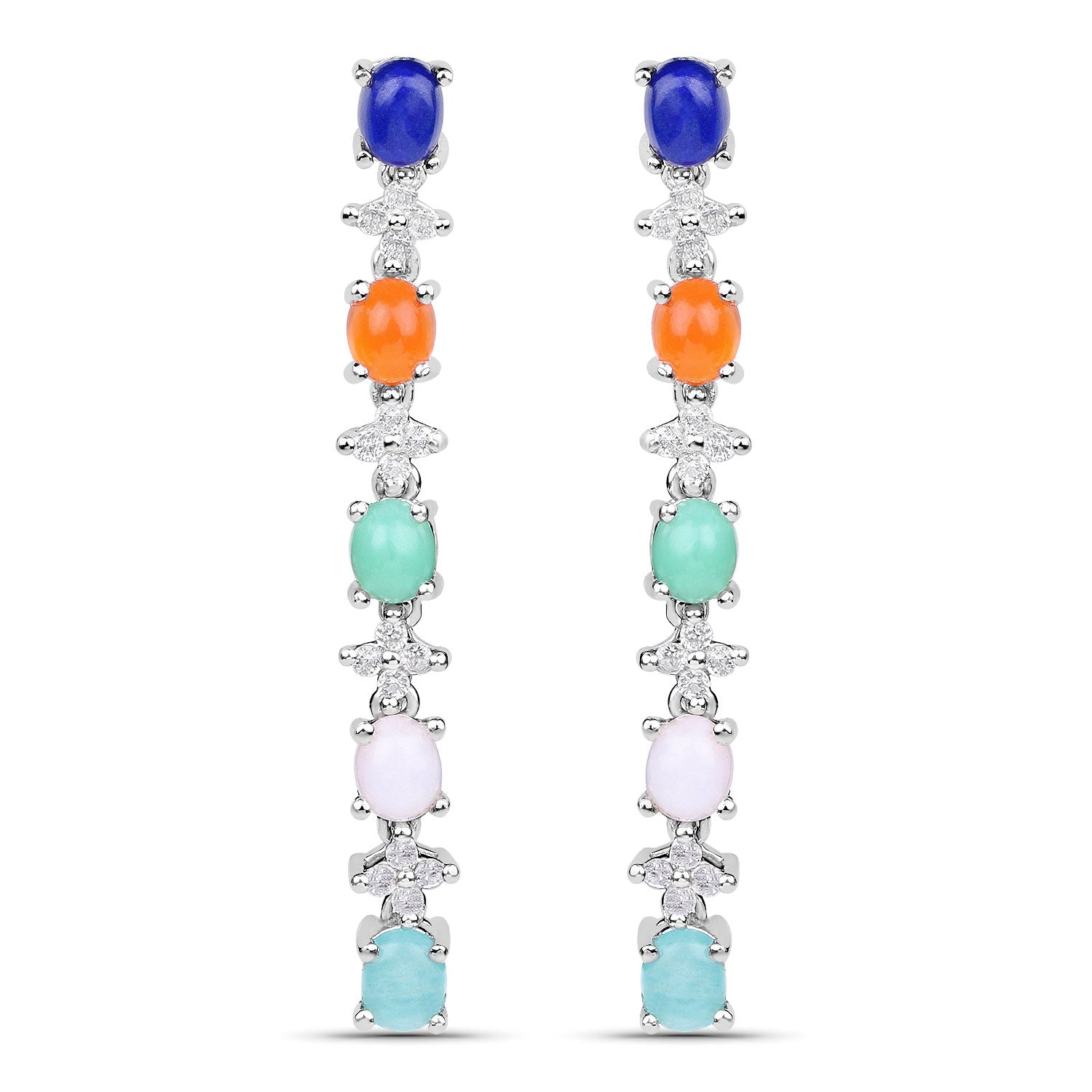 Genuine 925 Sterling Silver Multi Stone Drop Earrings