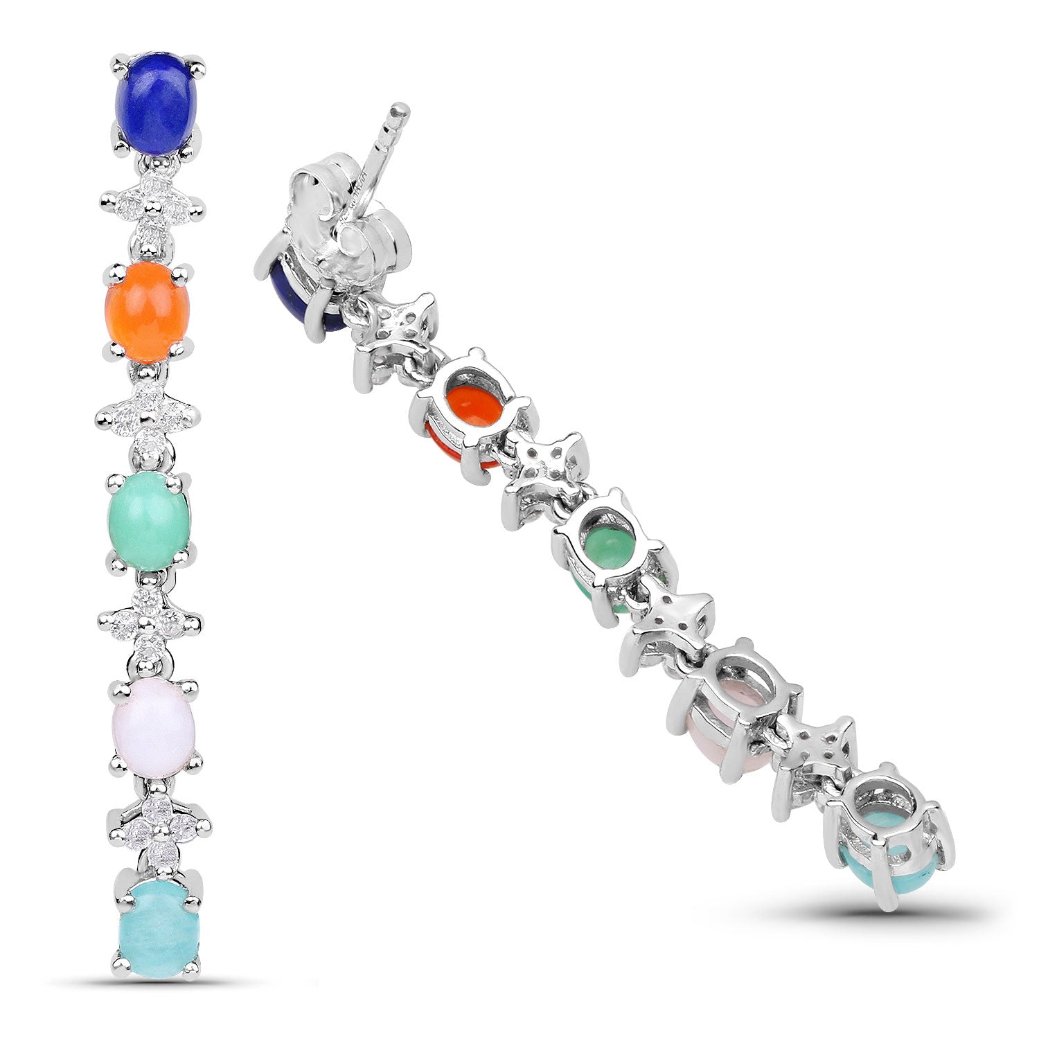 Genuine 925 Sterling Silver Multi Stone Drop Earrings