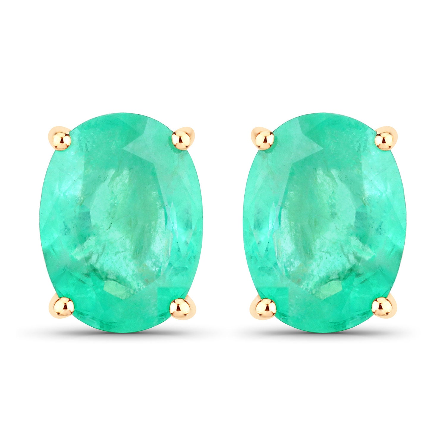 Genuine Green Zambian Emerald Oval Stud Earrings