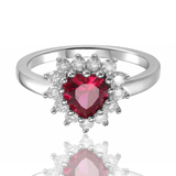 Created Ruby Silver Heart Ring for Women