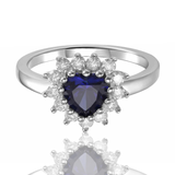 Blue Sapphire Halo Heart Ring
