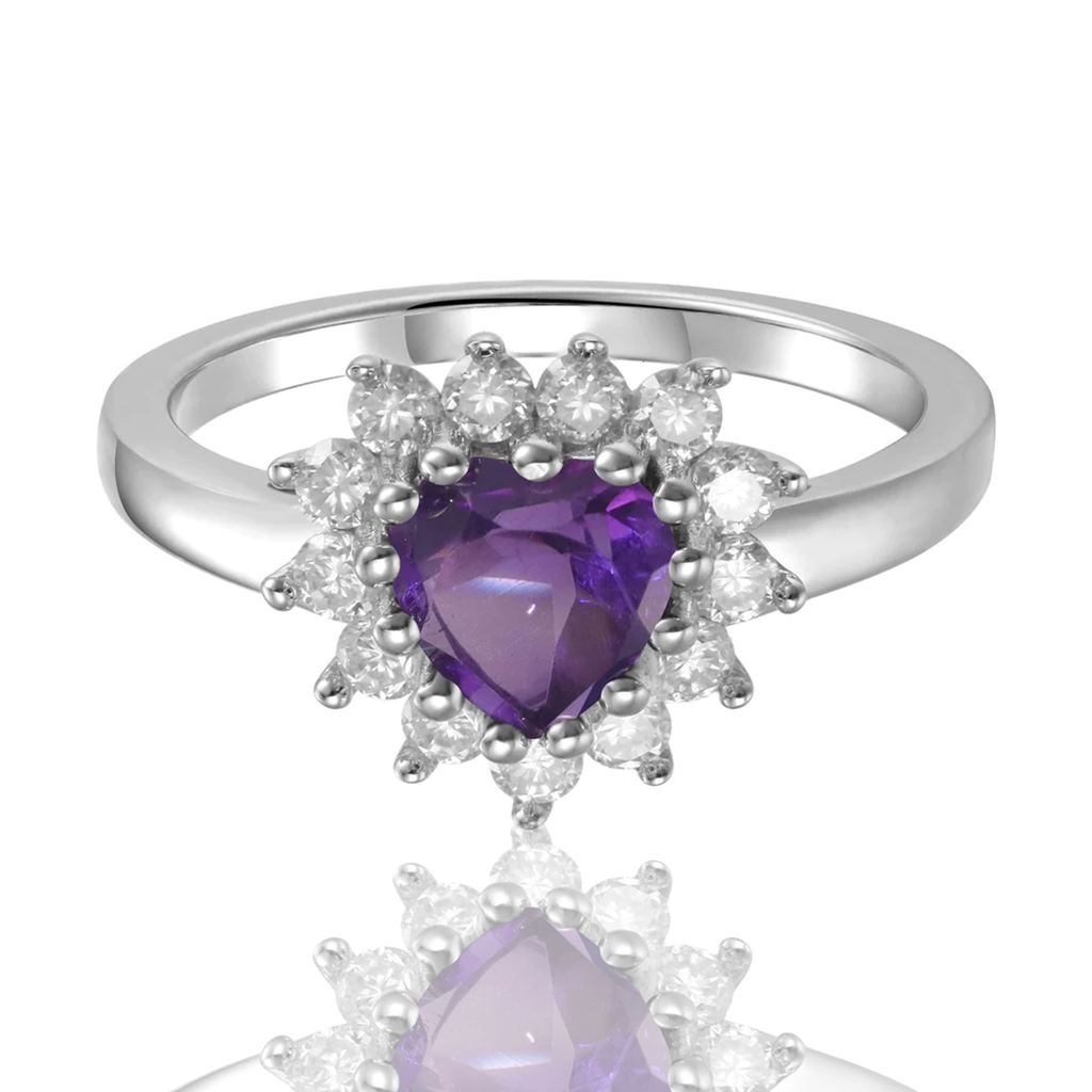 Amethyst Halo Style Heart Ring
