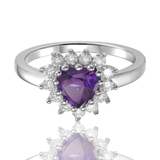 Amethyst Halo Style Heart Ring