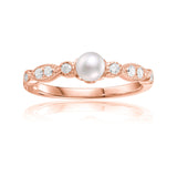 Fresh Water Pearl Ring with Moissanite Accent Stones Round Pearl Ring - FineColorJewels