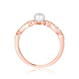 Fresh Water Pearl Ring with Moissanite Accent Stones Round Pearl Ring 18k Rose Gold Plated Silver Ring June Birthday Gift for Her- FineColorJewels