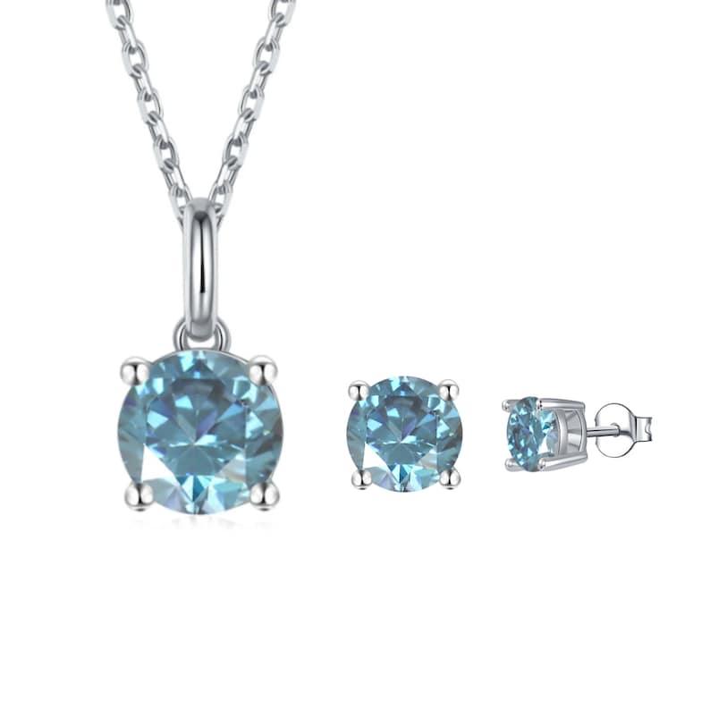 Blue Moissanite Jewelry Set