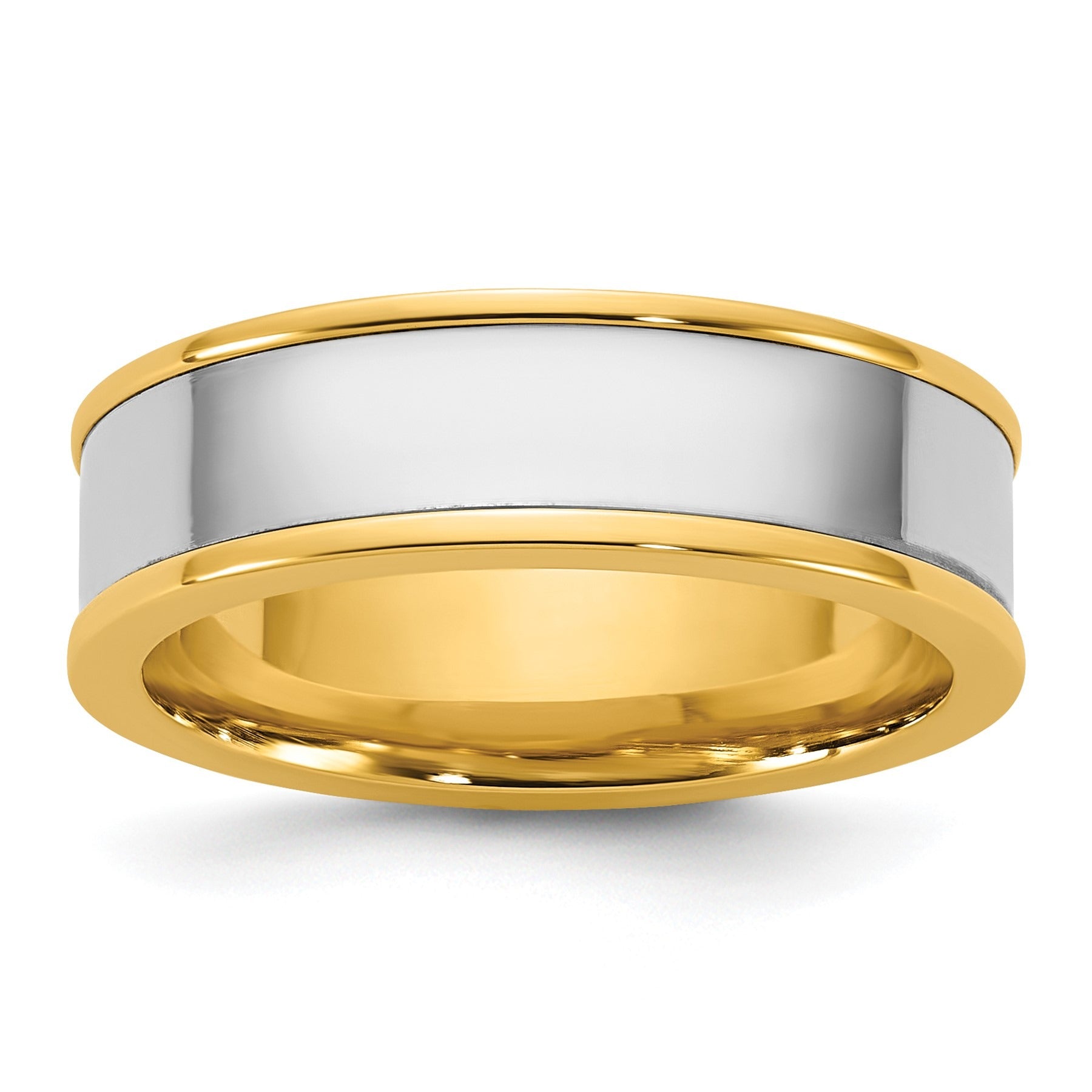 14k Two-Tone  Step Up Flat Edge Wedding Band Unisex Ring