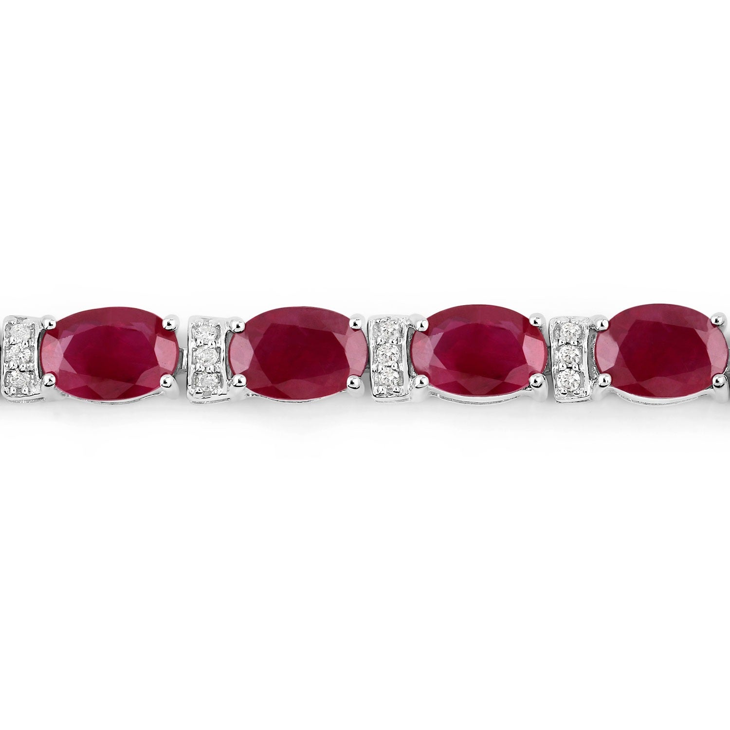 11.44 Ct Oval Pink Ruby & Diamond Prong 14K White Gold Tennis Bracelet