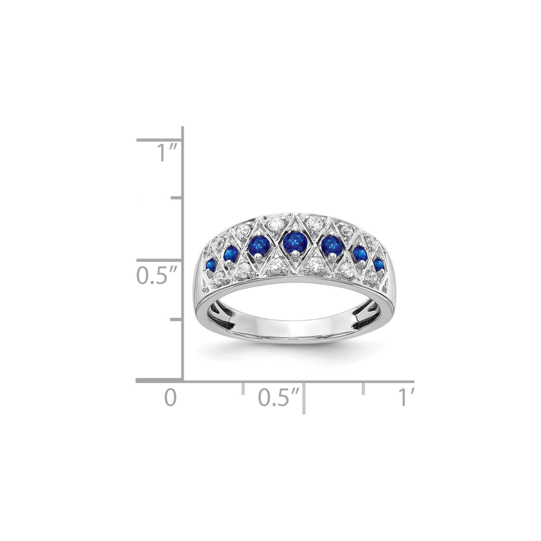 0.62 CT Round Blue Sapphire And Diamond Prong 14K White Gold Eternity Band Ring