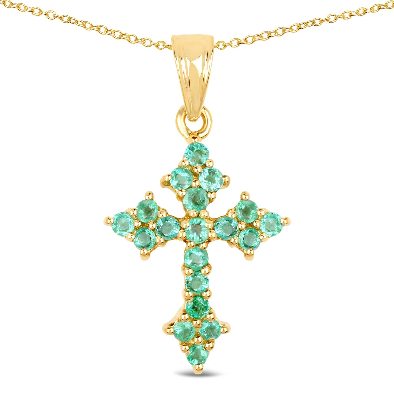 Natural Zambian Emerald Cross Necklace