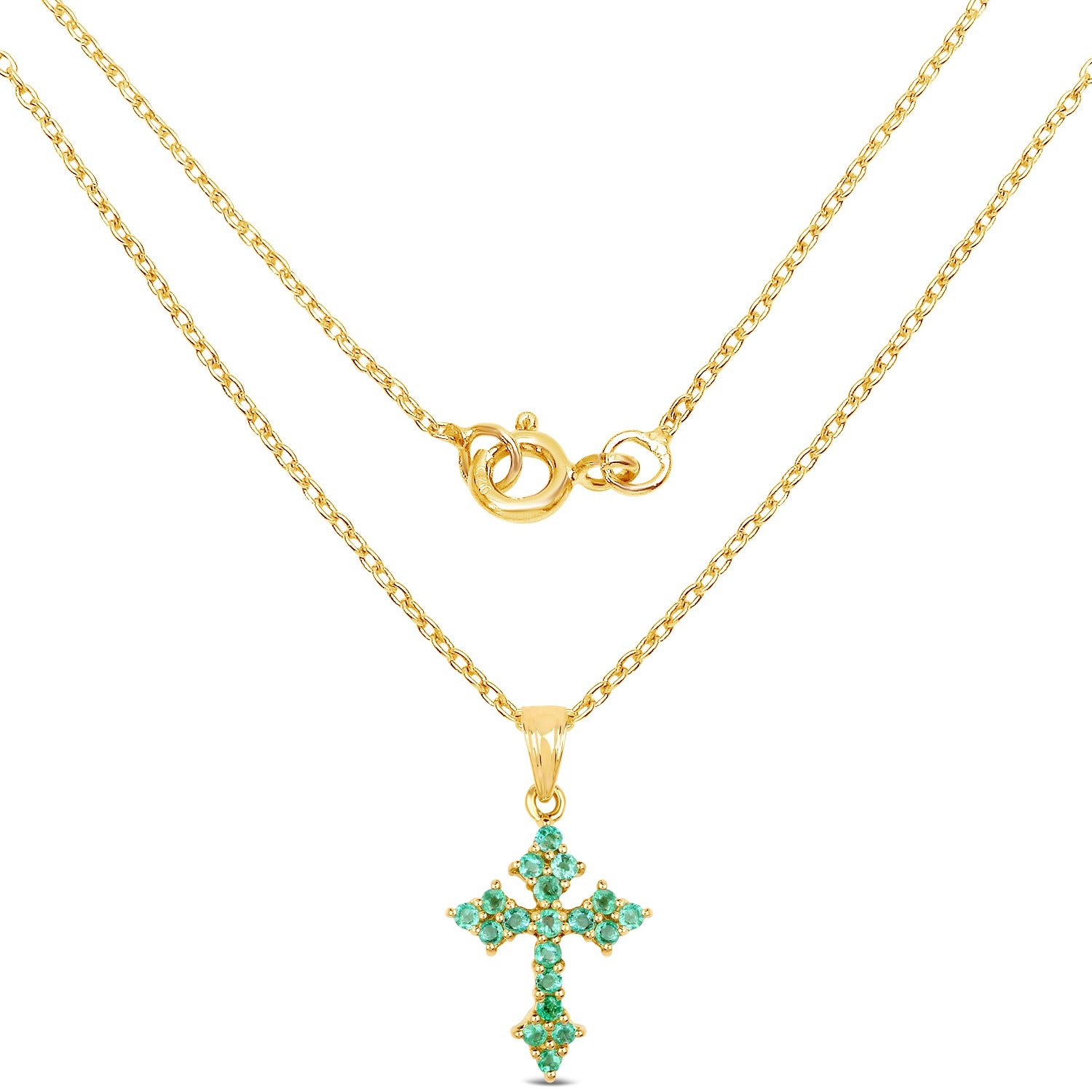 Natural Zambian Emerald Cross Necklace