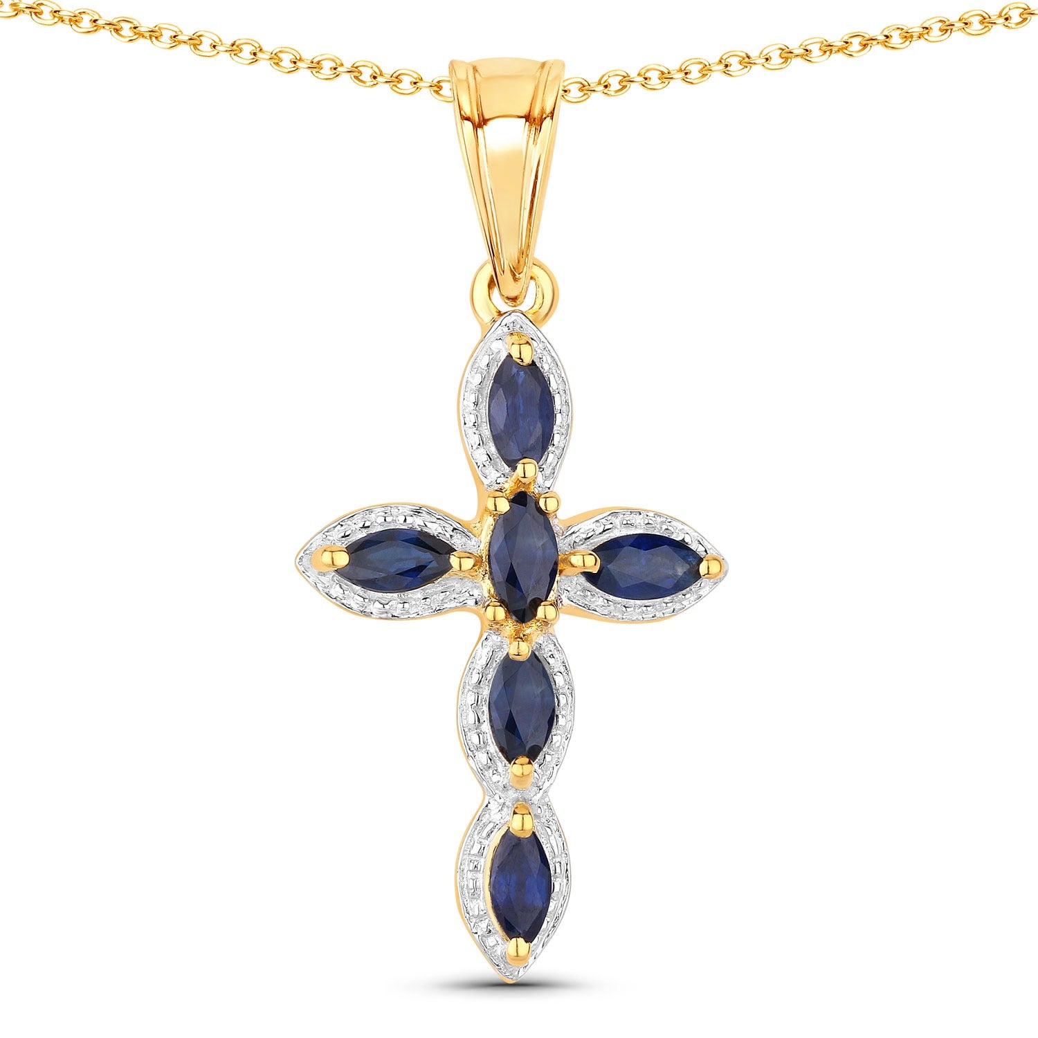 Natural Blue Sapphire Silver Cross Necklace