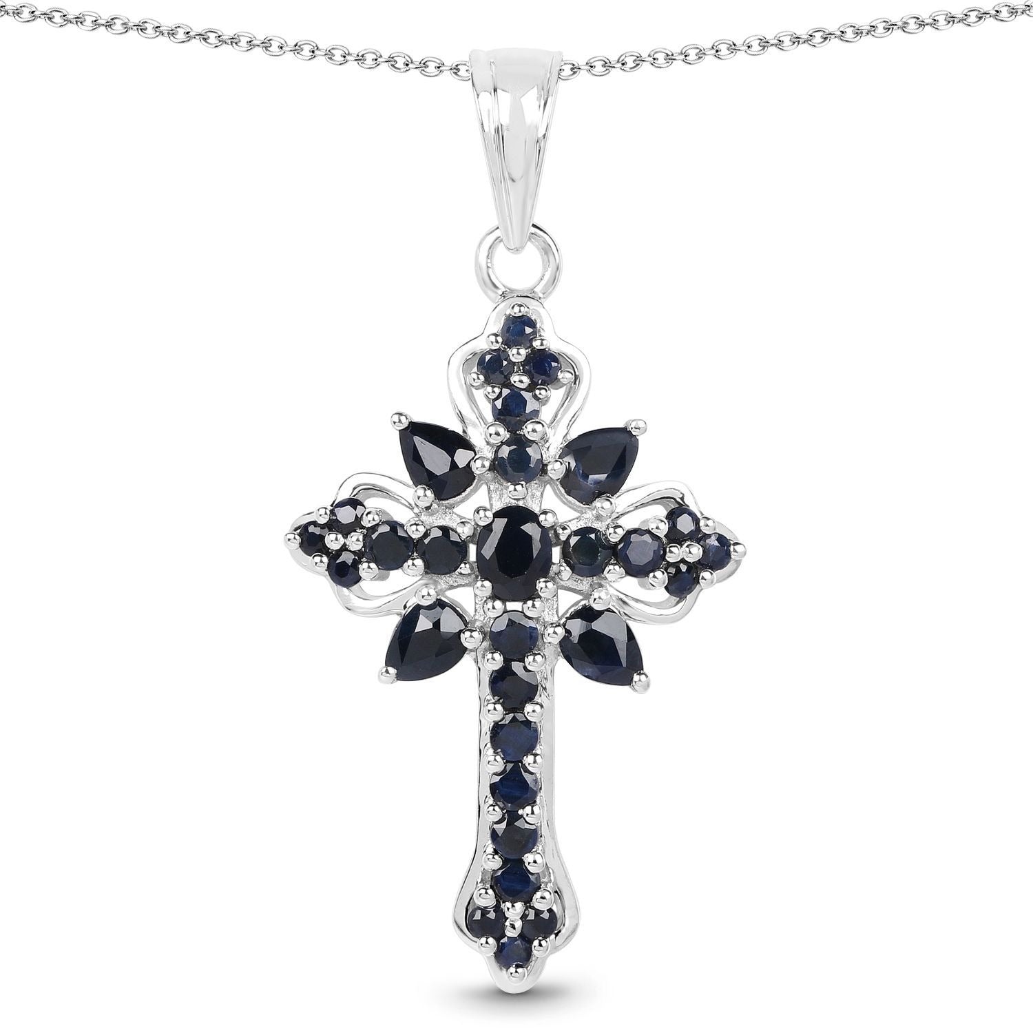 Natural Blue Sapphire Cross Necklace